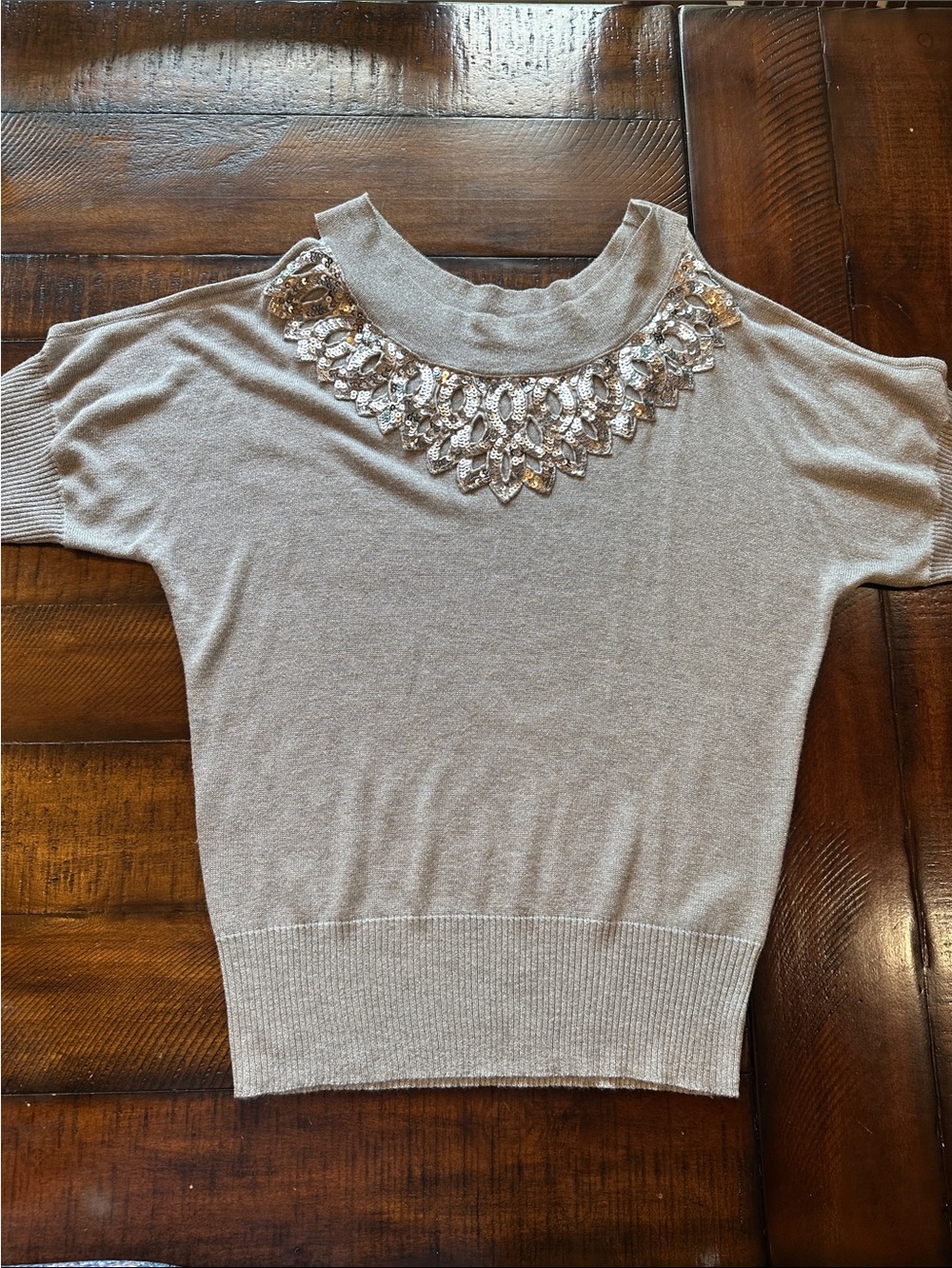 Joseph A Beige Embellished Short-Sleeve Sweater